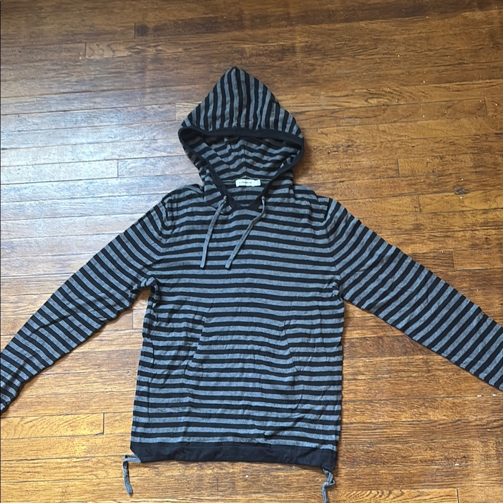 J.Lindeberg Black and Gray Striped Hooded Sweater